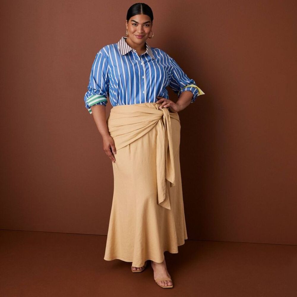 Women's Long Sleeve Poplin Button-Down Striped Shirt - Rosie Assoulin Blue 2X